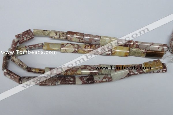 CRM07 15.5 inches 12*20mm flat tube red mud jasper beads wholesale