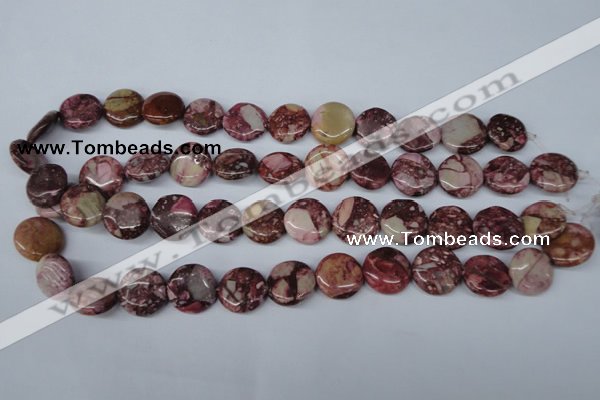 CRM53 15.5 inches 16mm flat round dyed red mud jasper wholesale