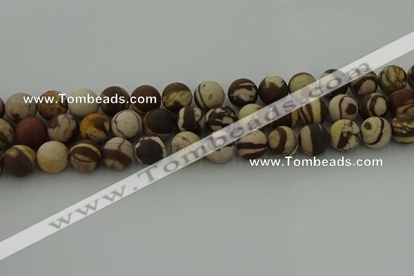 CRO1074 15.5 inches 12mm round matte brown zebra jasper beads