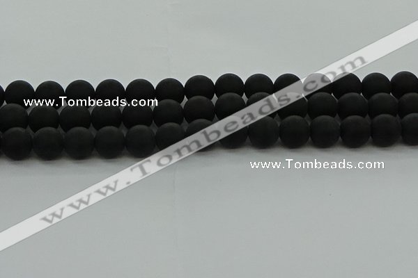 CRO1134 15.5 inches 12mm round matte black agate gemstone beads