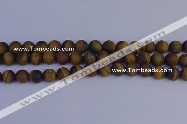 CRO965 15.5 inches 14mm round matte yellow tiger eye beads wholesale