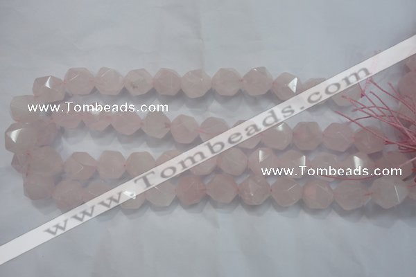 CRQ304 15 inches 14mm faceted nuggets rose quartz beads