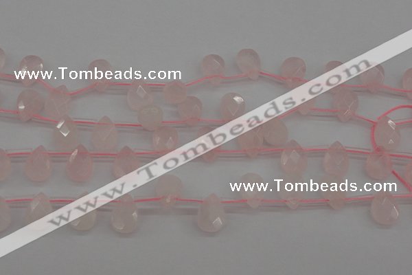 CRQ378 15.5 inches 8*12mm faceted briolette rose quartz beads