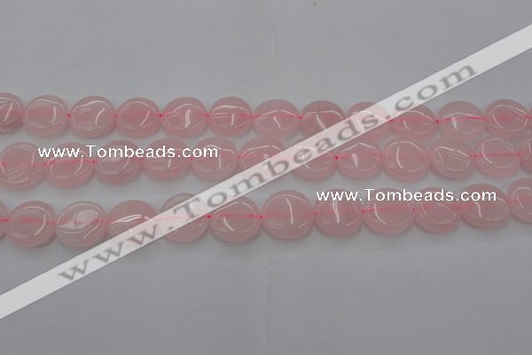 CRQ602 15.5 inches 15mm flat round rose quartz beads wholesale