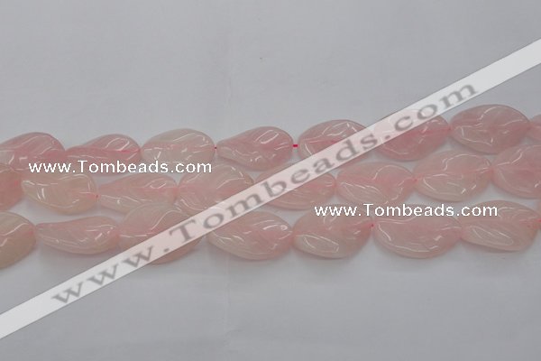 CRQ668 15.5 inches 22*30mm carved leaf rose quartz beads