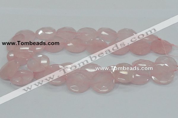 CRQ97 15.5 inches 25mm faceted flat round natural rose quartz beads