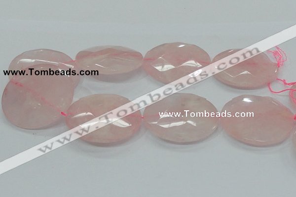 CRQ99 15.5 inches 50mm faceted flat round natural rose quartz beads
