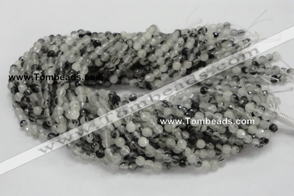 CRU01 15.5 inches 6mm faceted round black rutilated quartz beads