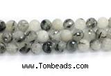 CRU1095 15.5 inches 14mm faceted round black rutilated quartz gemstone beads