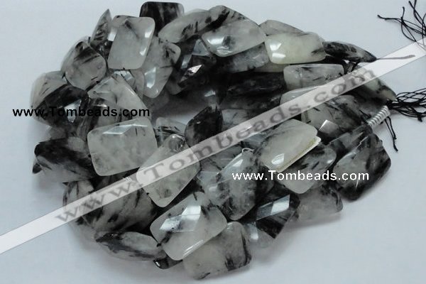 CRU11 15.5 inches 20*30mm faceted rectangle black rutilated quartz beads