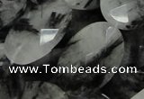 CRU18 15.5 inches 22*25mm faceted oval black rutilated quartz beads