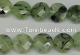CRU183 15.5 inches 14mm faceted coin green rutilated quartz beads
