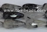 CRU350 15.5 inches 12*25mm faceted teardrop black rutilated quartz beads