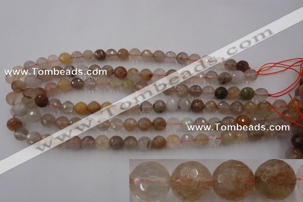 CRU403 15.5 inches 10mm faceted round Multicolor rutilated quartz beads