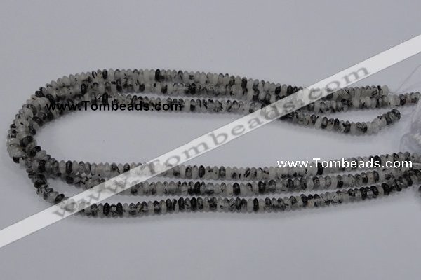 CRU64 15.5 inches 3*6mm rondelle black rutilated quartz beads