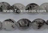 CRU72 15.5 inches 12*16mm rice black rutilated quartz beads wholesale