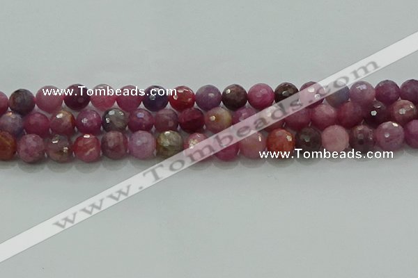 CRZ1124 15.5 inches 8mm faceted round natural ruby gemstone beads