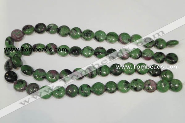 CRZ471 15.5 inches 14mm flat round ruby zoisite gemstone beads