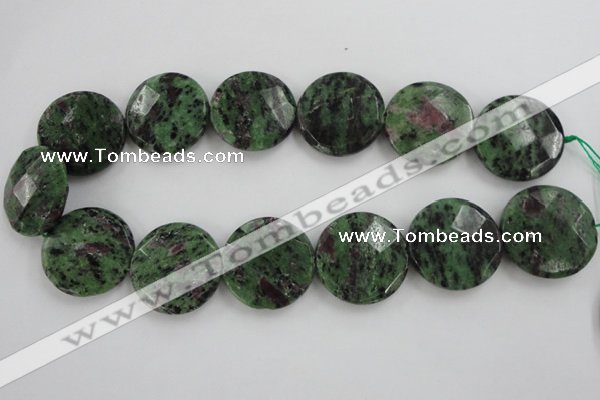 CRZ718 15 inches 30mm faceted coin ruby zoisite gemstone beads