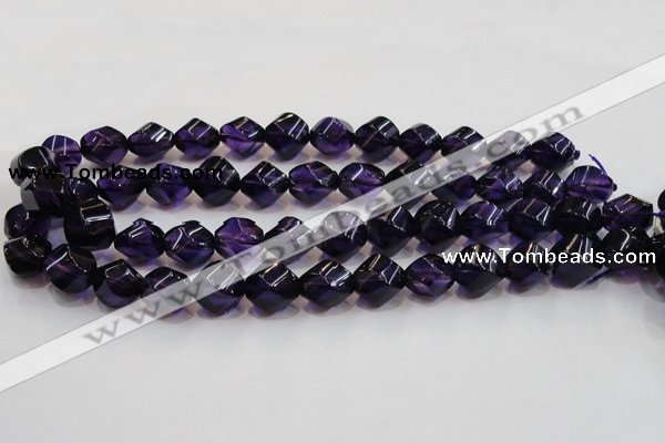 CSA11 15.5 inches 12*15mm twisted rice synthetic amethyst beads