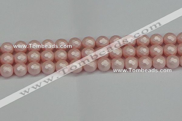 CSB1835 15.5 inches 14mm faceetd round matte shell pearl beads
