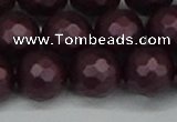CSB1885 15.5 inches 14mm faceted round matte shell pearl beads