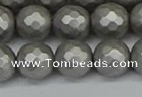 CSB1955 15.5 inches 14mm faceted round matte shell pearl beads
