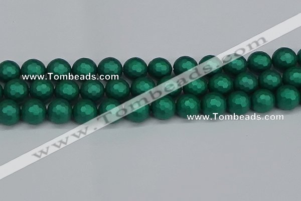 CSB2005 15.5 inches 14mm faceted round matte shell pearl beads