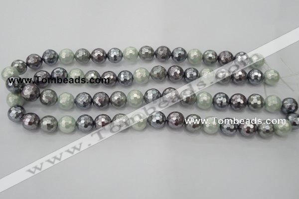 CSB462 15.5 inches 12mm faceted round mixed color shell pearl beads