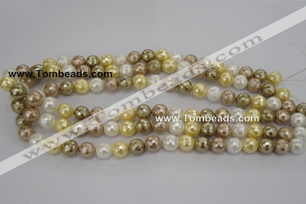 CSB521 15.5 inches 10mm faceted round mixed color shell pearl beads