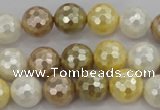 CSB522 15.5 inches 12mm faceted round mixed color shell pearl beads