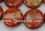 CSE195 15.5 inches 25mm flat round dyed natural sea sediment jasper beads