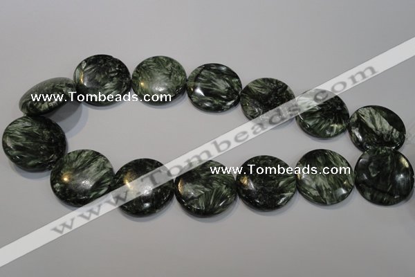 CSH128 15.5 inches 30mm flat round natural seraphinite gemstone beads