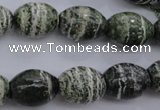 CSJ101 15.5 inches 12*16mm rice green silver line jasper beads
