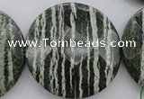 CSJ126 15.5 inches 50mm faceted coin green silver line jasper beads