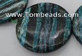 CSJ221 15.5 inches 50mm flat round dyed green silver line jasper beads