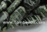 CSJ57 15.5 inches 15*30mm oval green silver line jasper beads