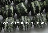 CSJ68 15.5 inches 16mm faceted round green silver line jasper beads