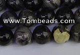 CSL213 15.5 inches 10mm round black silver leaf jasper beads