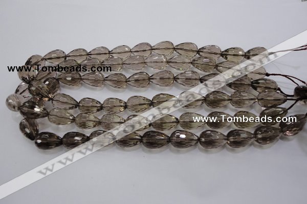 CSQ138 12*18mm faceted teardrop grade AA natural smoky quartz beads