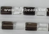 CSQ156 15.5 inches 10*14mm rectangle white crystal & smoky quartz beads