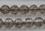 CSQ253 15.5 inches 12mm carved round matte smoky quartz beads