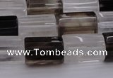 CTB102 11*15mm faceted tube white crystal & smoky quartz beads