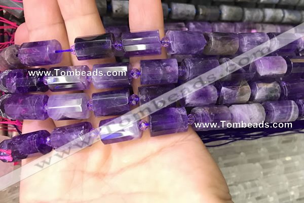 CTB221 15.5 inches 10*15mm faceted tube amethyst beads