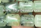 CTB601 15.5 inches 9*11mm tube green rutilated quartz beads