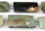 CTB921 13*25mm - 15*28mm faceted flat tube amazonite beads