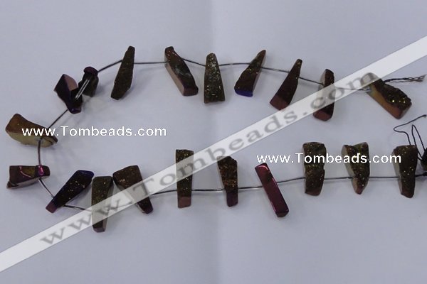 CTD1161 Top drilled 8*25mm - 10*35mm freeform plated quartz beads