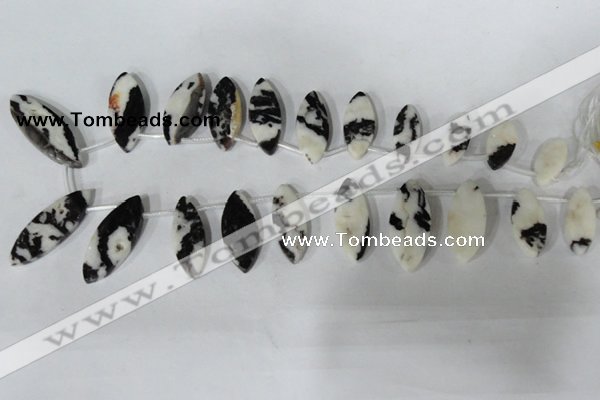 CTD31 Top drilled 10*23mm – 17*55mm marquise black & white jasper beads