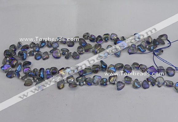 CTD3673 Top drilled 5*8mm - 10*14mm freeform plated white crystal beads