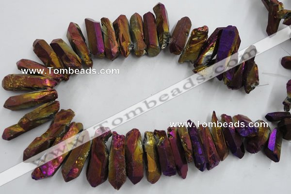 CTD925 Top drilled 15*20mm - 18*38mm wand plated quartz beads
